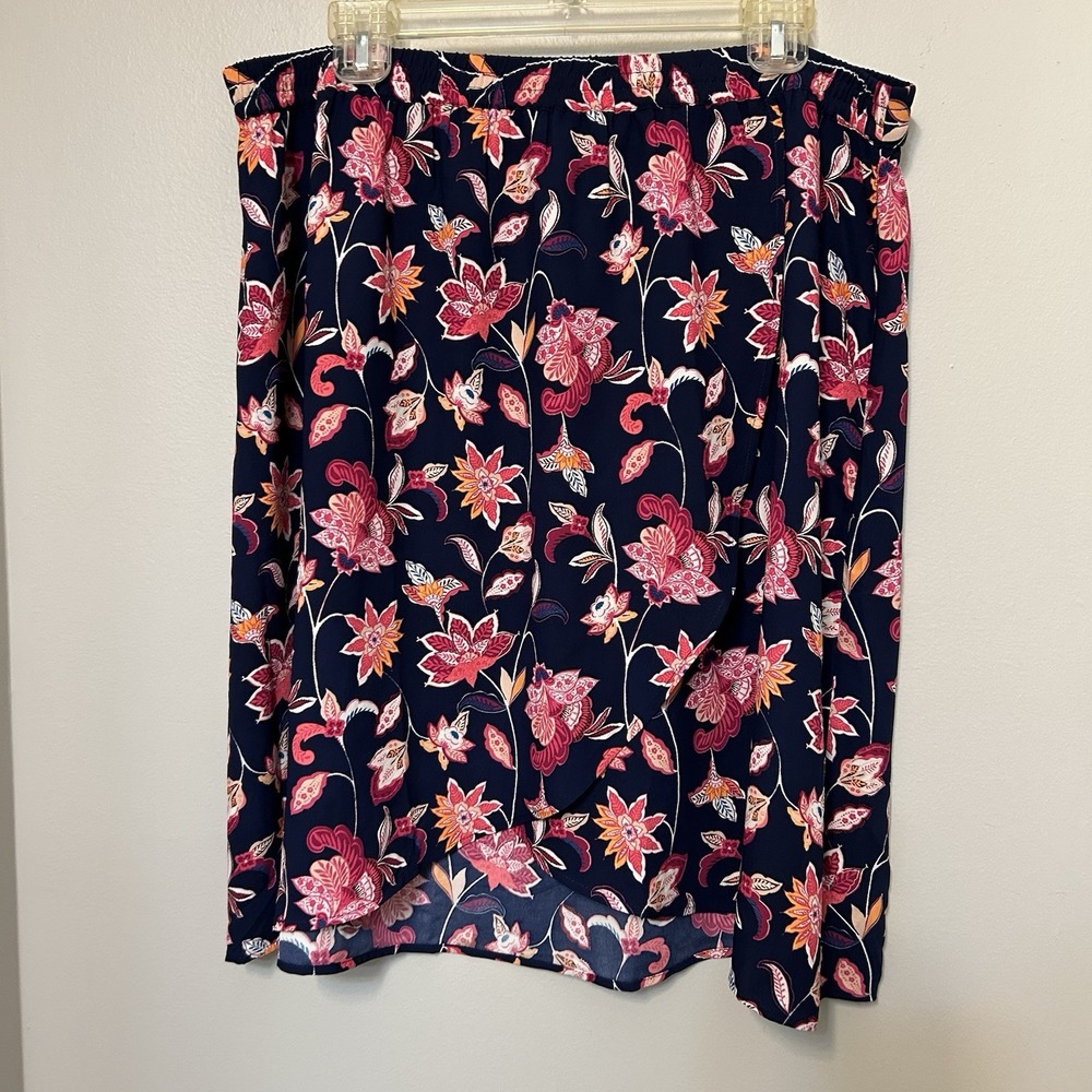 Loft navy floral faux wrap skirt womens XL NWT